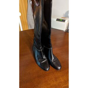 Migliorini Black Leather Low Wedge Riding Boots Shoes Womens Size 8